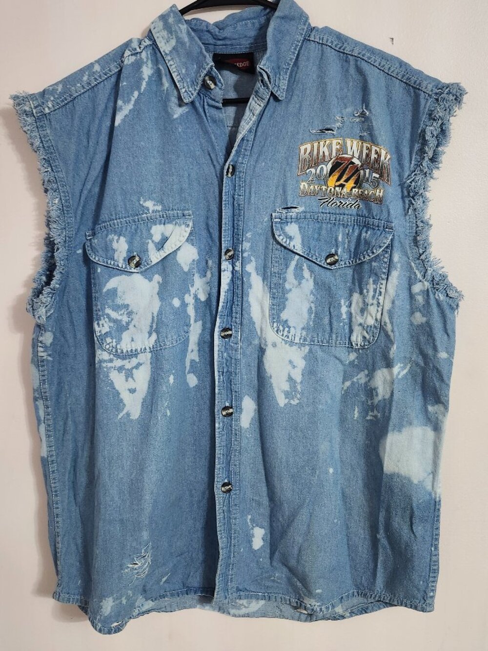 Bleached and distressed Daytona bike week denim vest size L